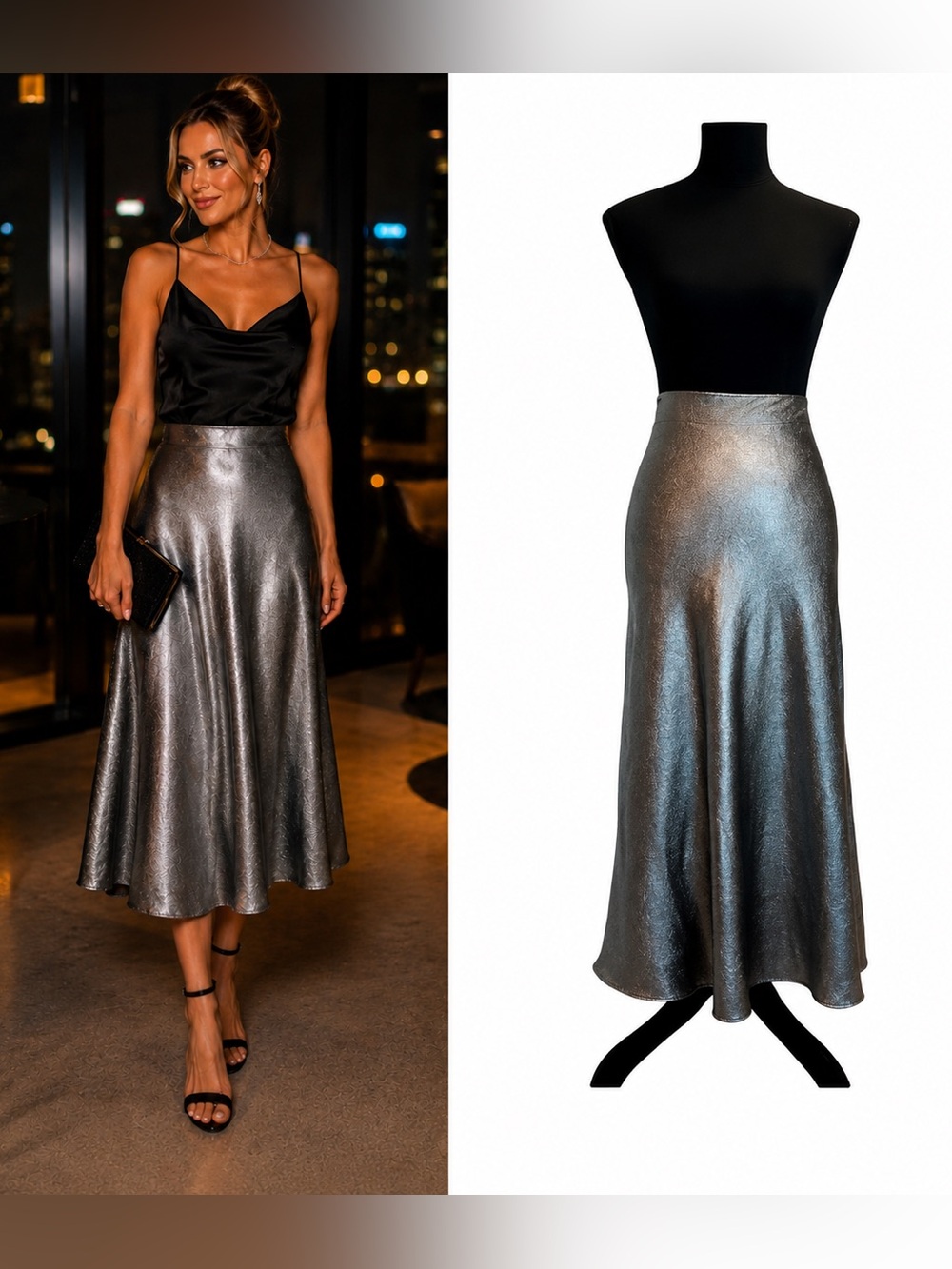 Steve Madden gray metallic silver midi slip skirt NWT